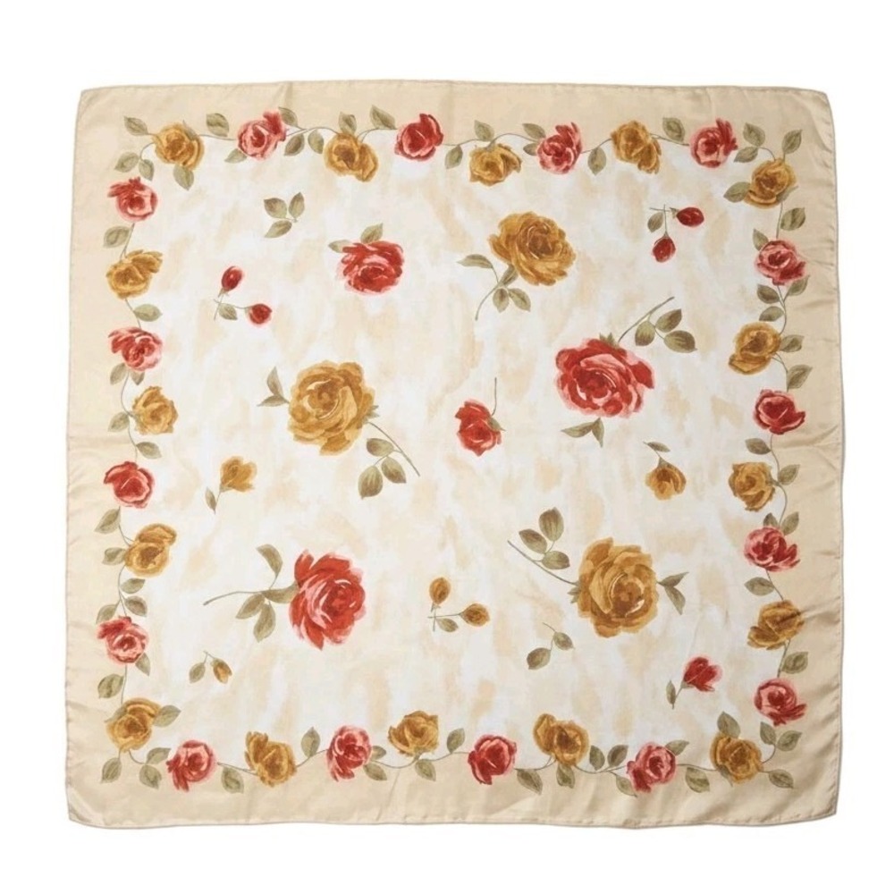 Liz Claiborne Silk Scarf Vintage Floral Roses Square Elegant Classic Square